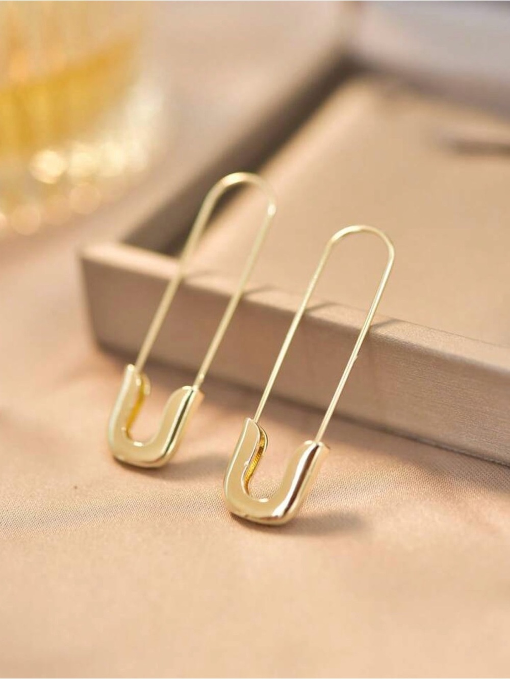 Gold Safety Pin Drop Earrings - Elegant Women Jewelry
